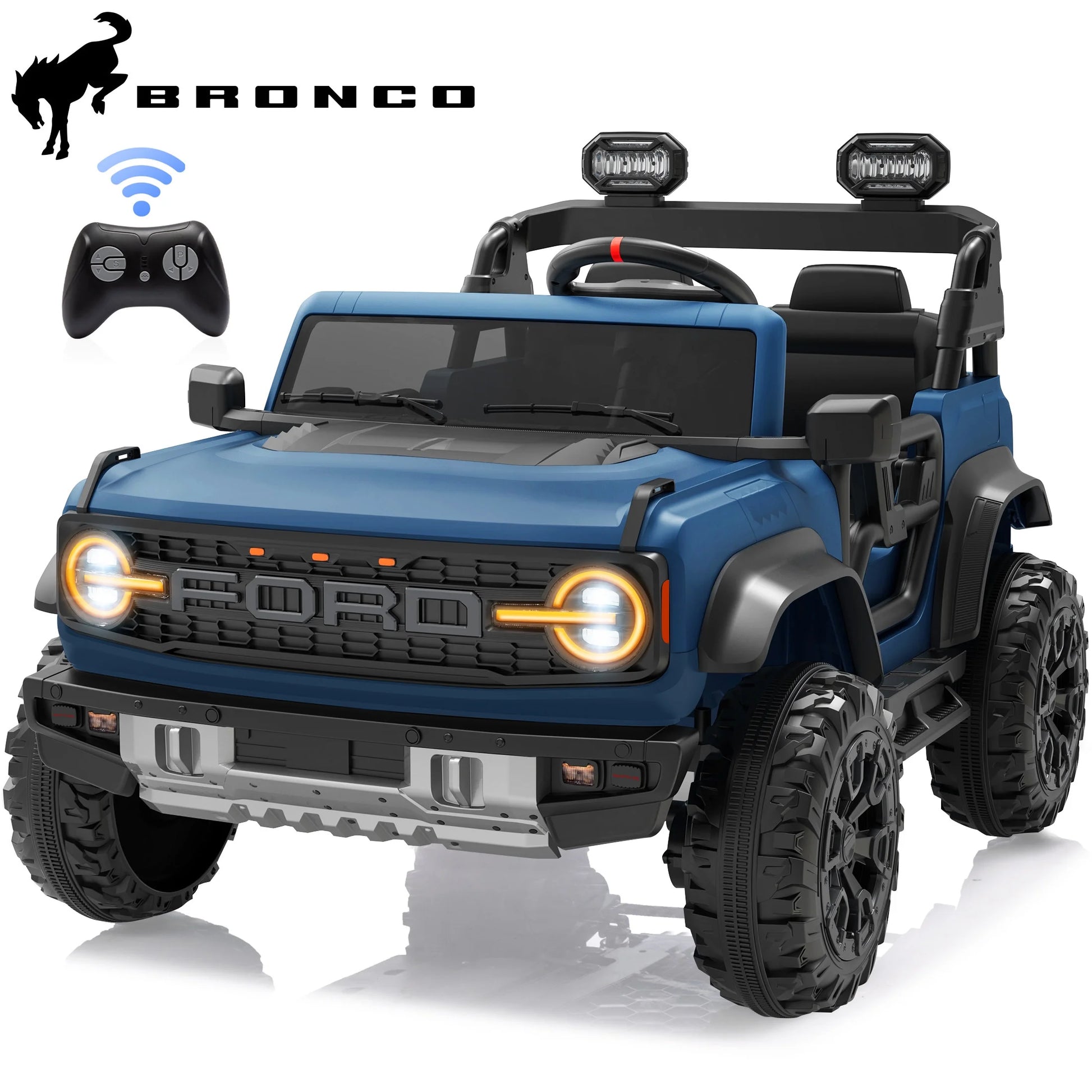 24V 2 Seater Ride on Cars for Big Kids, Licensed Ford Bronco Raptor Powered Ride on Truck with Remote Control, Spring Suspension, Bluetooth, LED Light, Ride on Toy for Ages 3-8 Boys Girls Gifts, Blue