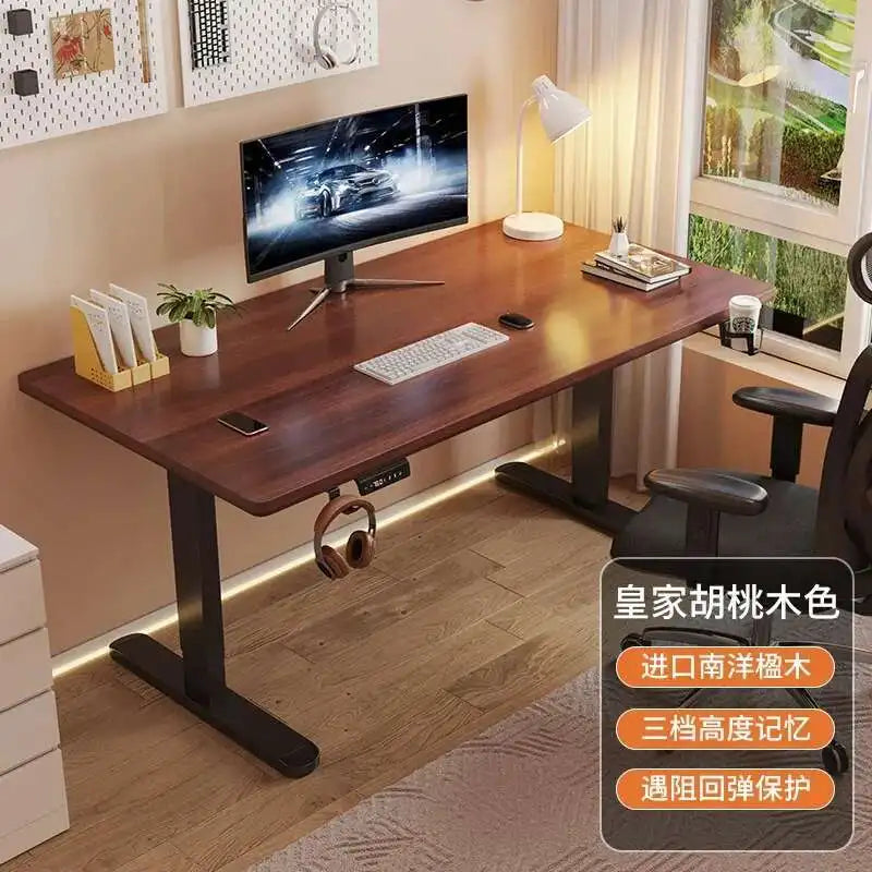 Solid Wood Electric Lifting Table, Intelligent Computer Table, Home Study Desk, Office Desk, Gaming Table, Bedroom Workbench