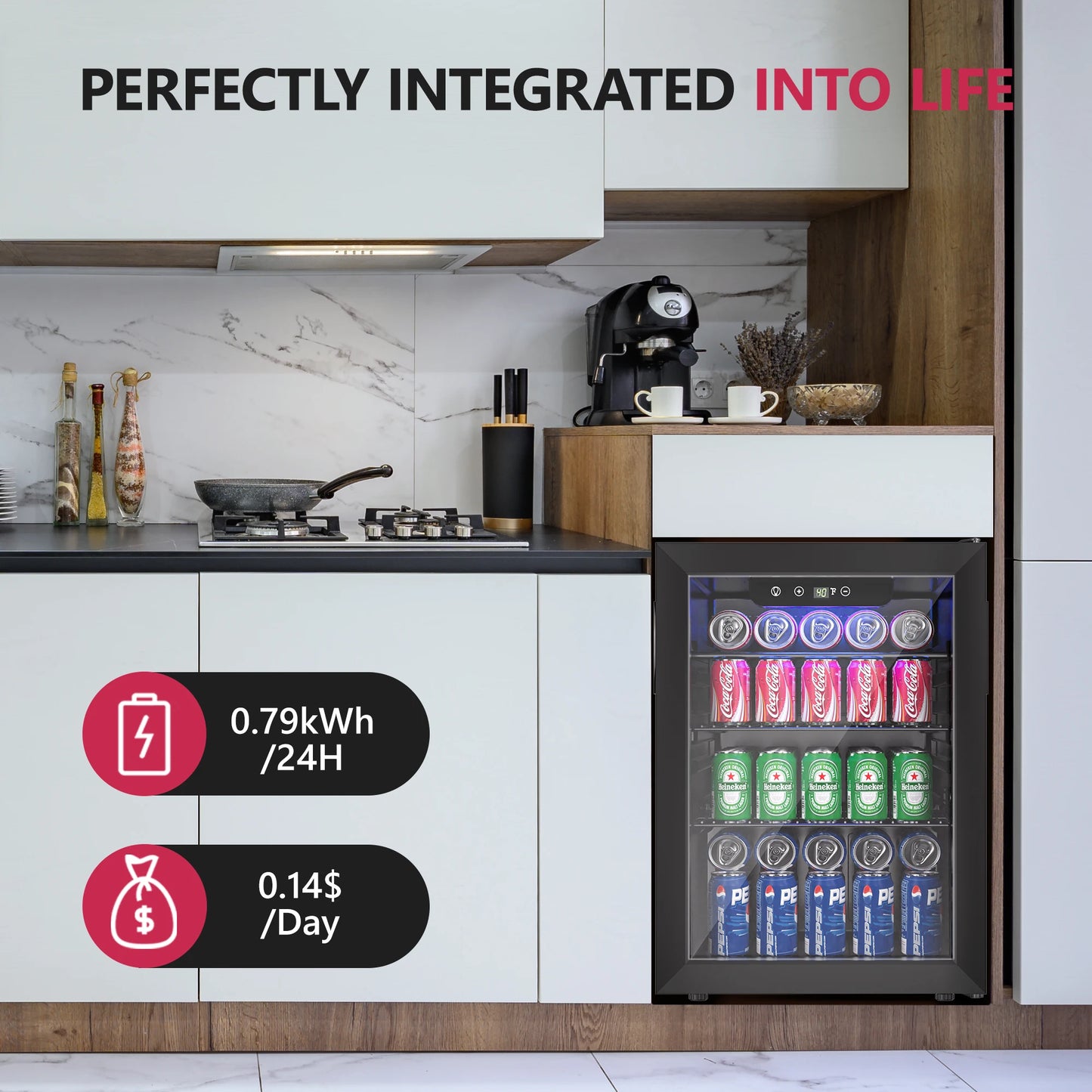 Beverage Refrigerator 2.7 cu.ft 100 Can Mini Fridge for Beer Drinks Wines Freestanding Fridge Blue LED for Home Office Dorm Bar