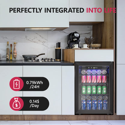 Beverage Refrigerator 2.7 cu.ft 100 Can Mini Fridge for Beer Drinks Wines Freestanding Fridge Blue LED for Home Office Dorm Bar