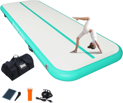 Air Gymnastics Tumble Track 4/8 Inches Thickness Inflatable Tumbling 10Ft/13Ft/16Ft/20Ft Air Mats for Home Use Training/Cheerleading/Yoga/Water with Electric Pump