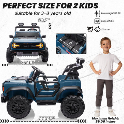 24V 2 Seater Ride on Cars for Big Kids, Licensed Ford Bronco Raptor Powered Ride on Truck with Remote Control, Spring Suspension, Bluetooth, LED Light, Ride on Toy for Ages 3-8 Boys Girls Gifts, Blue