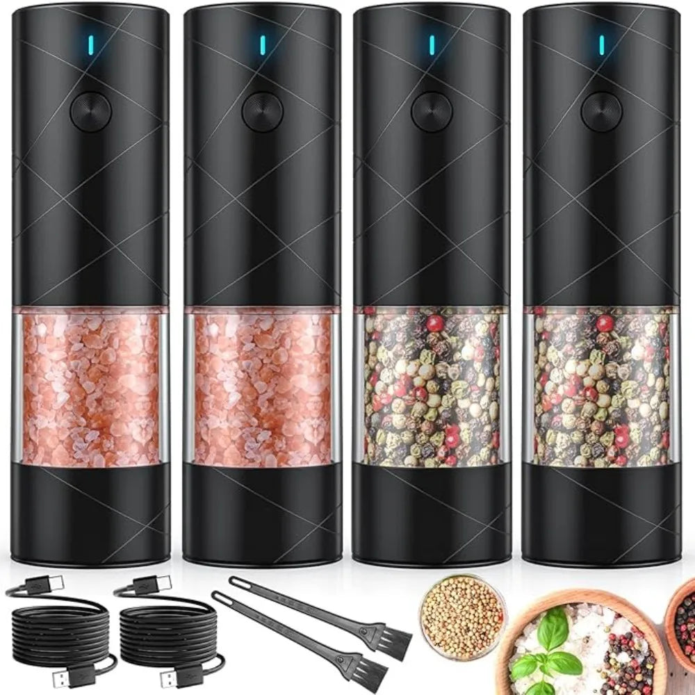 4Pack Electric Salt and Pepper Grinder Set USB Rechargeable with Warm LED Light, Adjustable Coarseness Large Capacity - Hot Sale