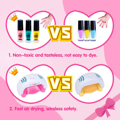 Toys for 5 6 7 8 Year Old Girls, Kids Nail Polish Makeup Art Kit Birthday Gifts for Girl Age 6-12 Crafts Princess Paint Game Set Girl for Gift Nail Decoration Electric Toy Finger Sticker