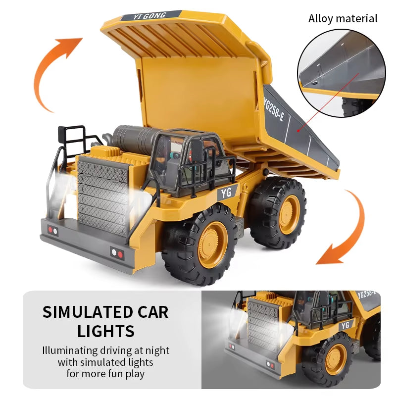 2.4G Remote Control Excavator Dump Truck RC Model Car Toy Professional Alloy Plastic Simulation Construction Vehicle for Kid