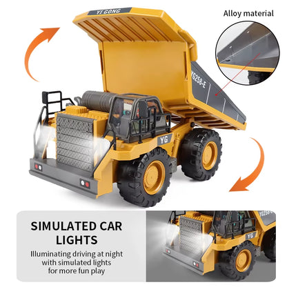 2.4G Remote Control Excavator Dump Truck RC Model Car Toy Professional Alloy Plastic Simulation Construction Vehicle for Kid