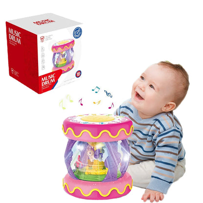Baby Toys 6-12 Months,Rotating Light up Musical Drum Toys for Kids 1 Year Old Christmas Gifts