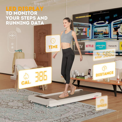 under Desk Treadmill, Walking Pad 2.25HP, Walking Treadmill with 265Lbs Weight Capacity, for Office under Desk with Remote Control, Walking Jogging Machine for Home/Office Use(White