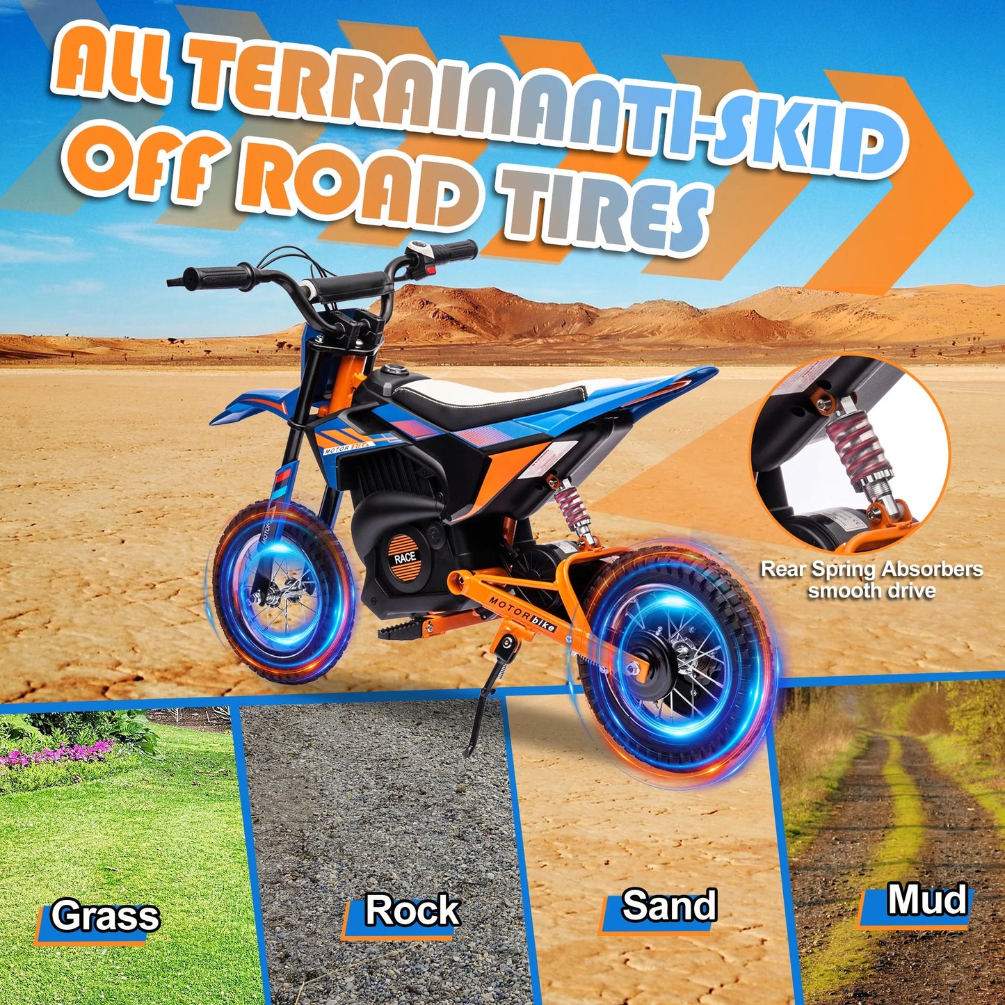 24V Electric Dirt Bike, 250W Electric Motorcycle Ride on Toys, Battery Powered Motorcycle Electric Car, up to 13.7 MPH for Kids Ages 13+ Blue