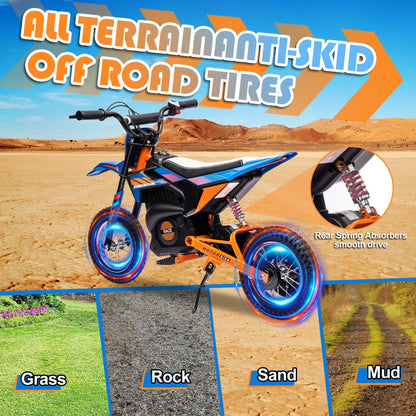 24V Electric Dirt Bike, 250W Electric Motorcycle Ride on Toys, Battery Powered Motorcycle Electric Car, up to 13.7 MPH for Kids Ages 13+ Blue