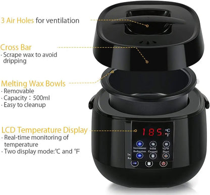 500Ml Wax Heater Machine for Hair Removal Wax Melting Warmer Pot with LCD Temperature Display Depilatory Waxing Beans Heater