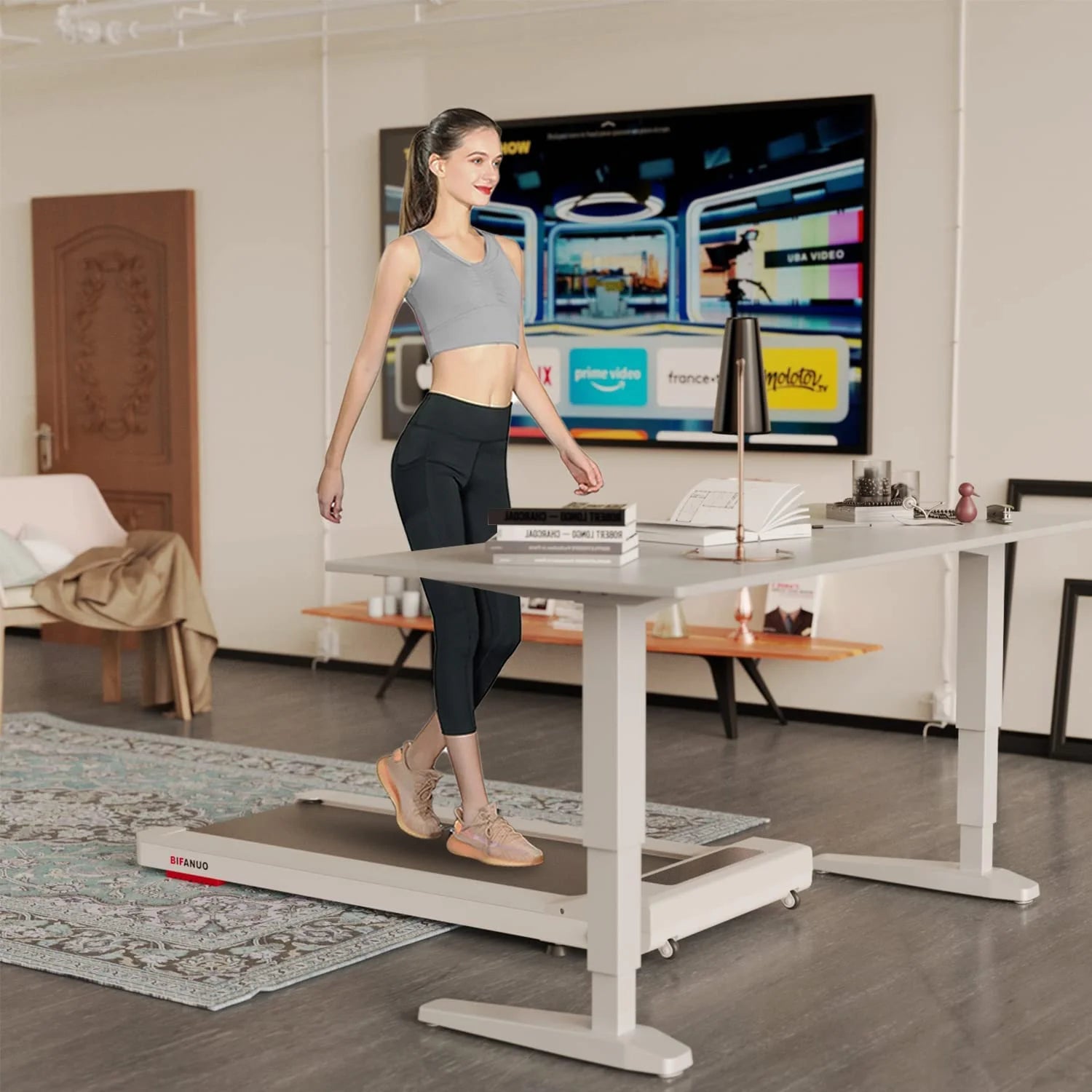 under Desk Treadmill, Walking Pad 2.25HP, Walking Treadmill with 265Lbs Weight Capacity, for Office under Desk with Remote Control, Walking Jogging Machine for Home/Office Use(White