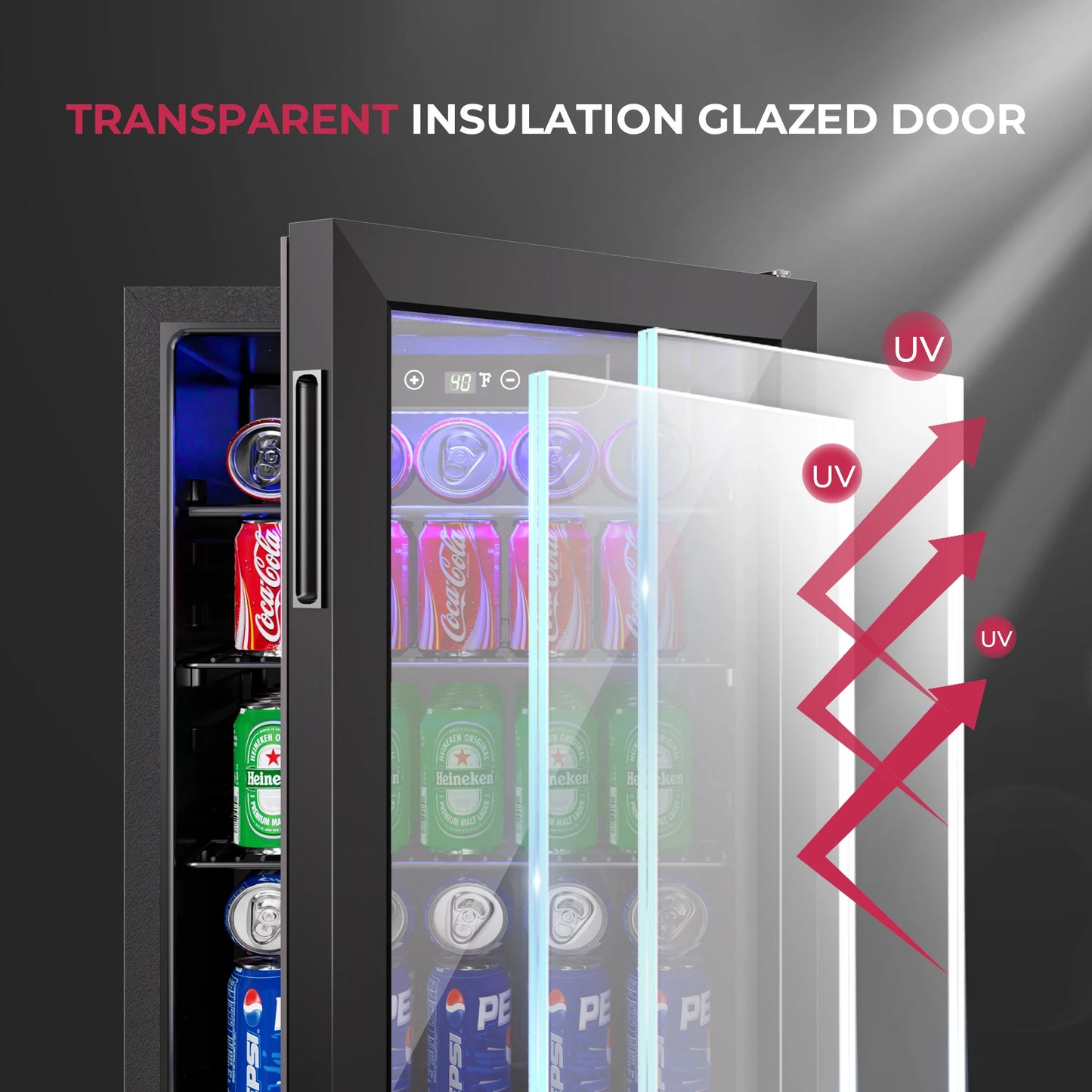 Beverage Refrigerator 2.7 cu.ft 100 Can Mini Fridge for Beer Drinks Wines Freestanding Fridge Blue LED for Home Office Dorm Bar