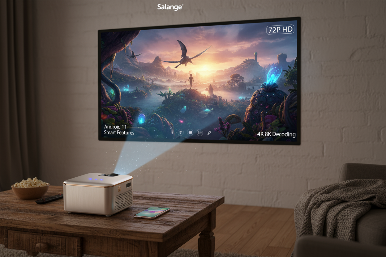 Salange P300 Mini Portable Projector - 4K 8K Video Decoding, 720P HD, Android 11, Wi-Fi, BT 5.1